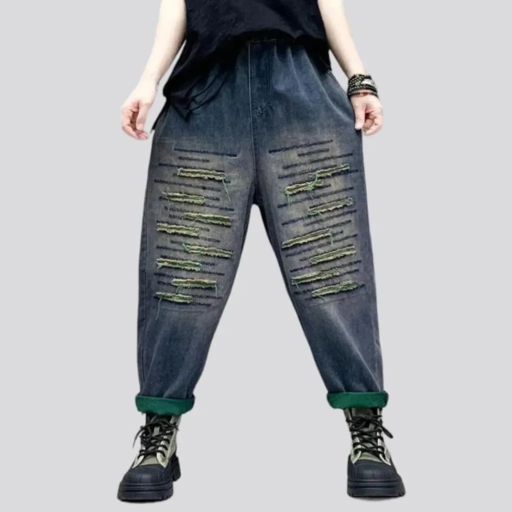 Distressed vintage denim pants for women