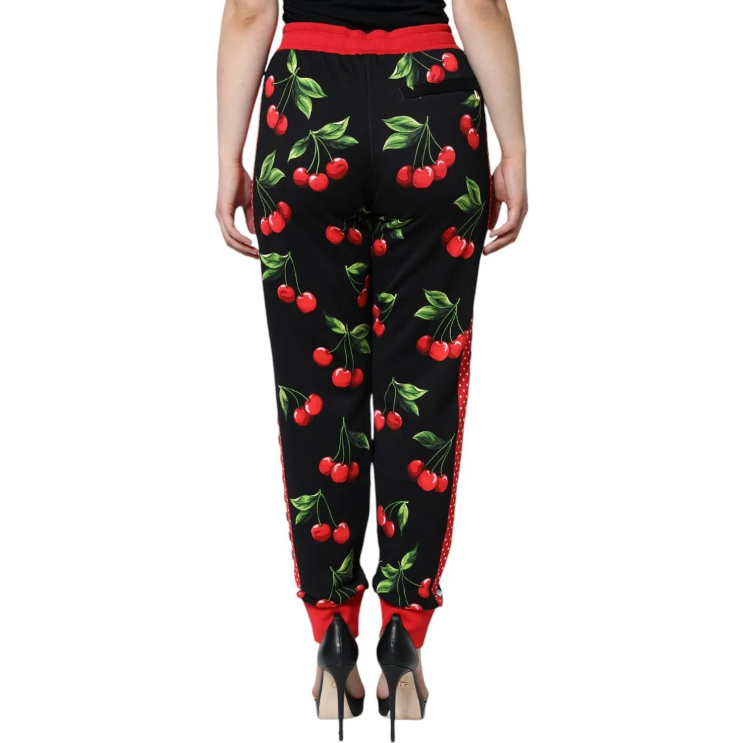 Dolce & Gabbana Black Red Cherry Mid Waist Jogger Pants