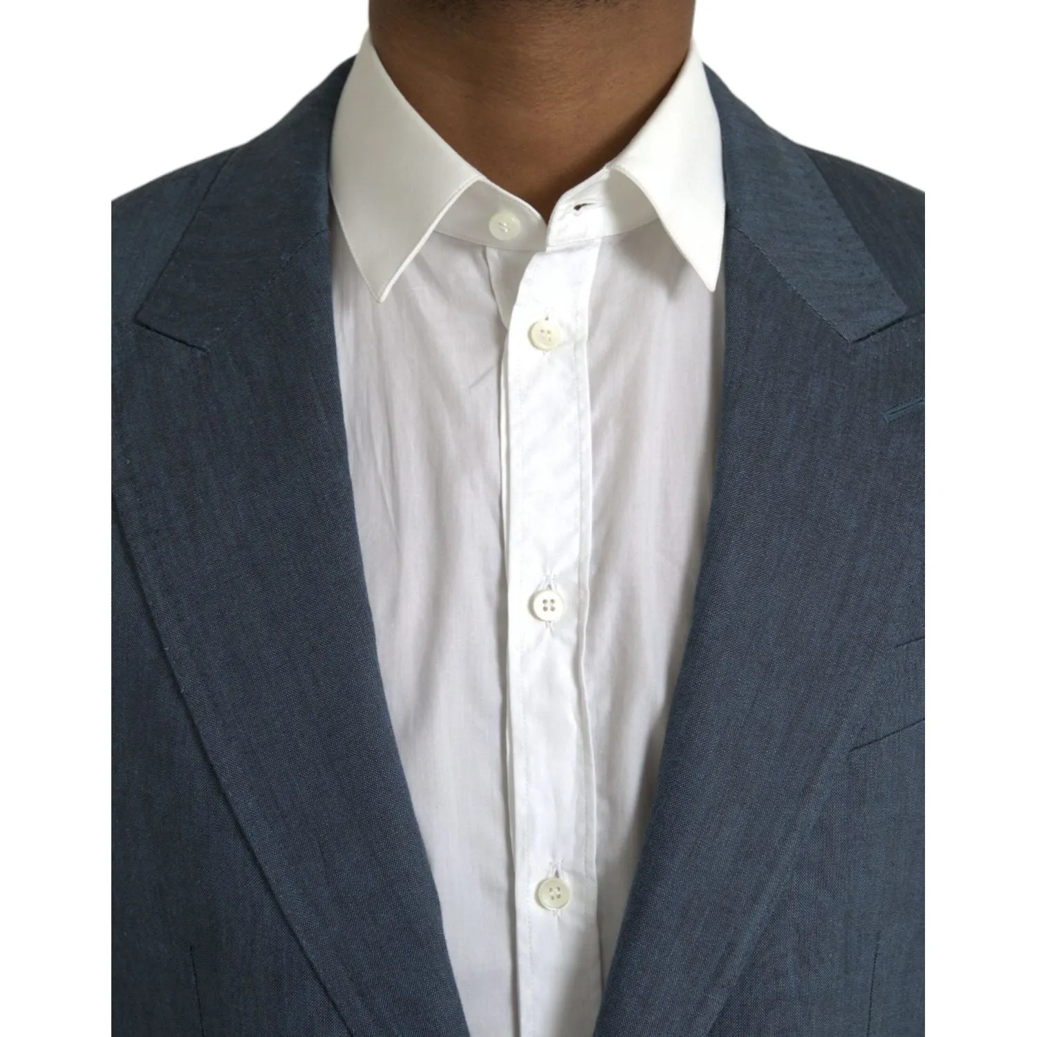 Dolce & Gabbana Blue Linen NAPOLI Single Breasted Coat Blazer