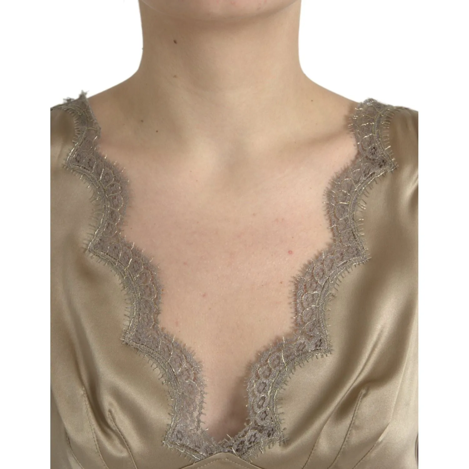 Dolce & Gabbana Elegant V-Neck Sleeveless Lace Trim Top