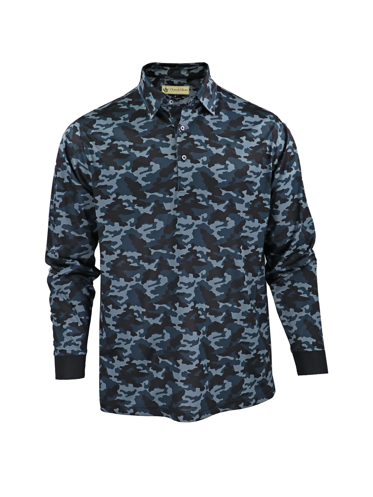 Donald Ross Mens Long Sleeve Tonal Camo Print Jersey - BLACK