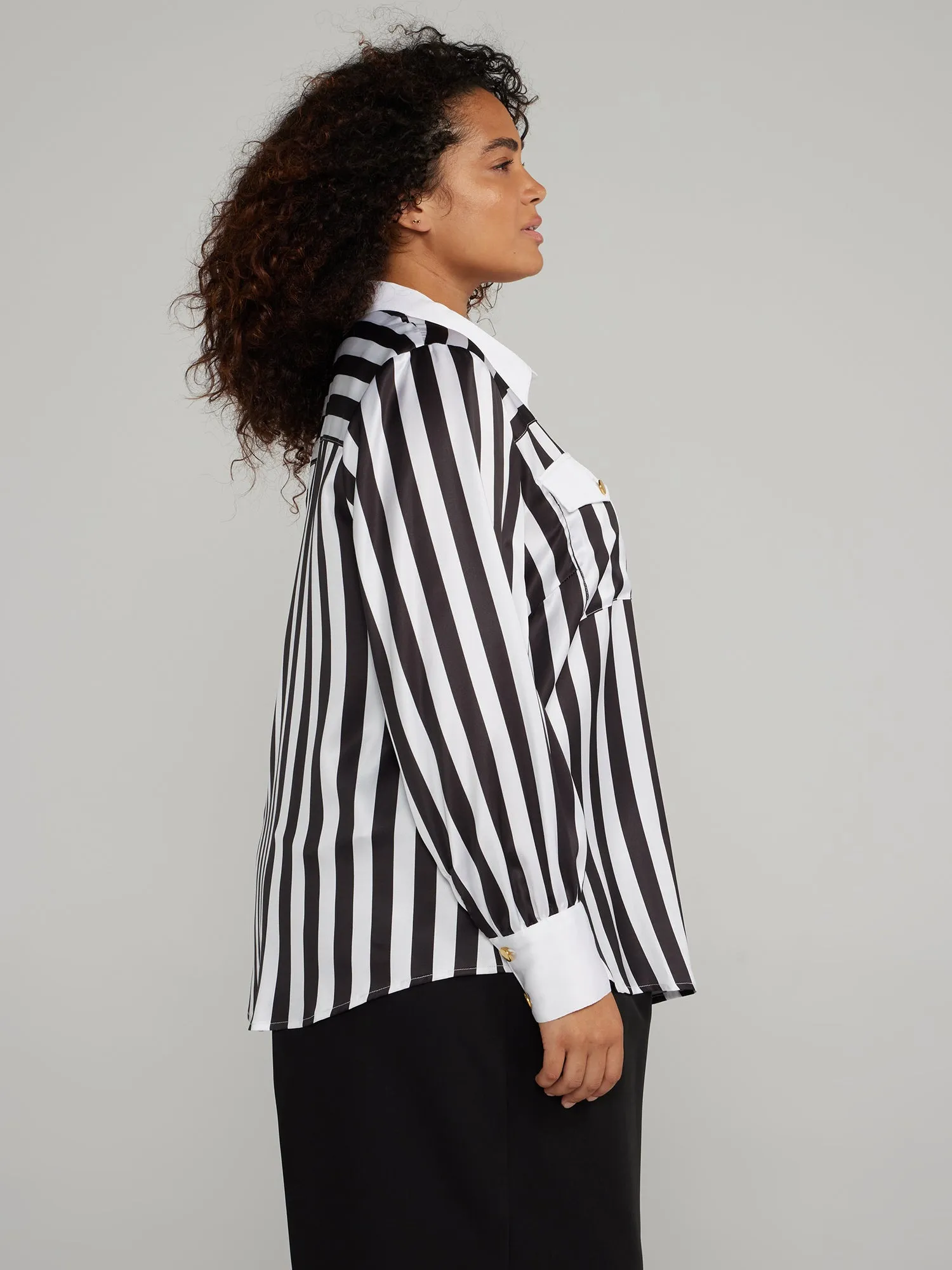 Double Pocket Striped Button-Down Shirt