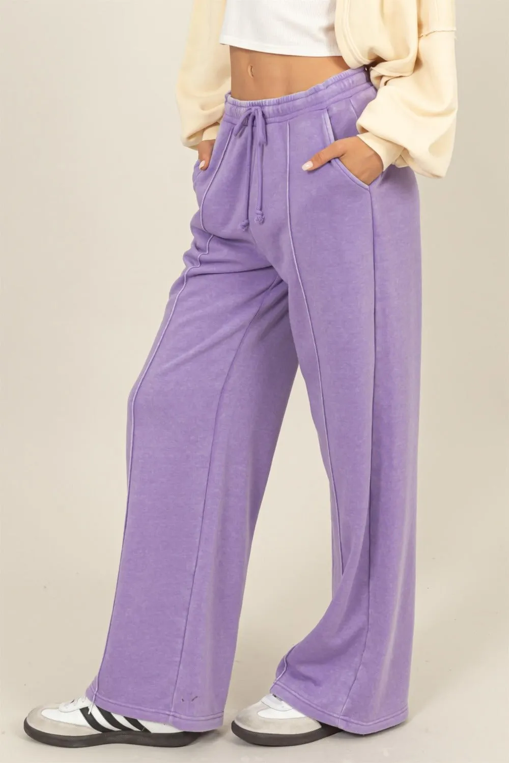 Drawstring High Rise Wide Leg Pants