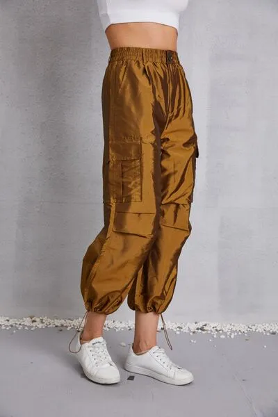 Drawstring High Waist Pants with Cargo Pockets