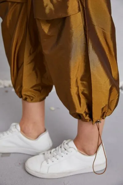 Drawstring High Waist Pants with Cargo Pockets