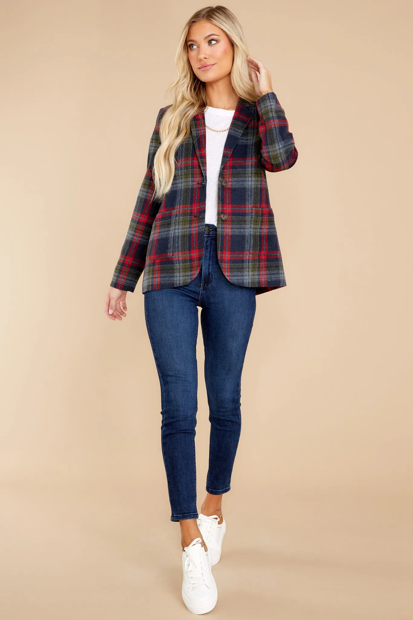 Dressed In Time Navy Plaid Blazer