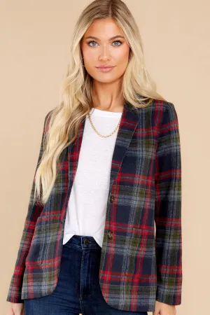 Dressed In Time Navy Plaid Blazer