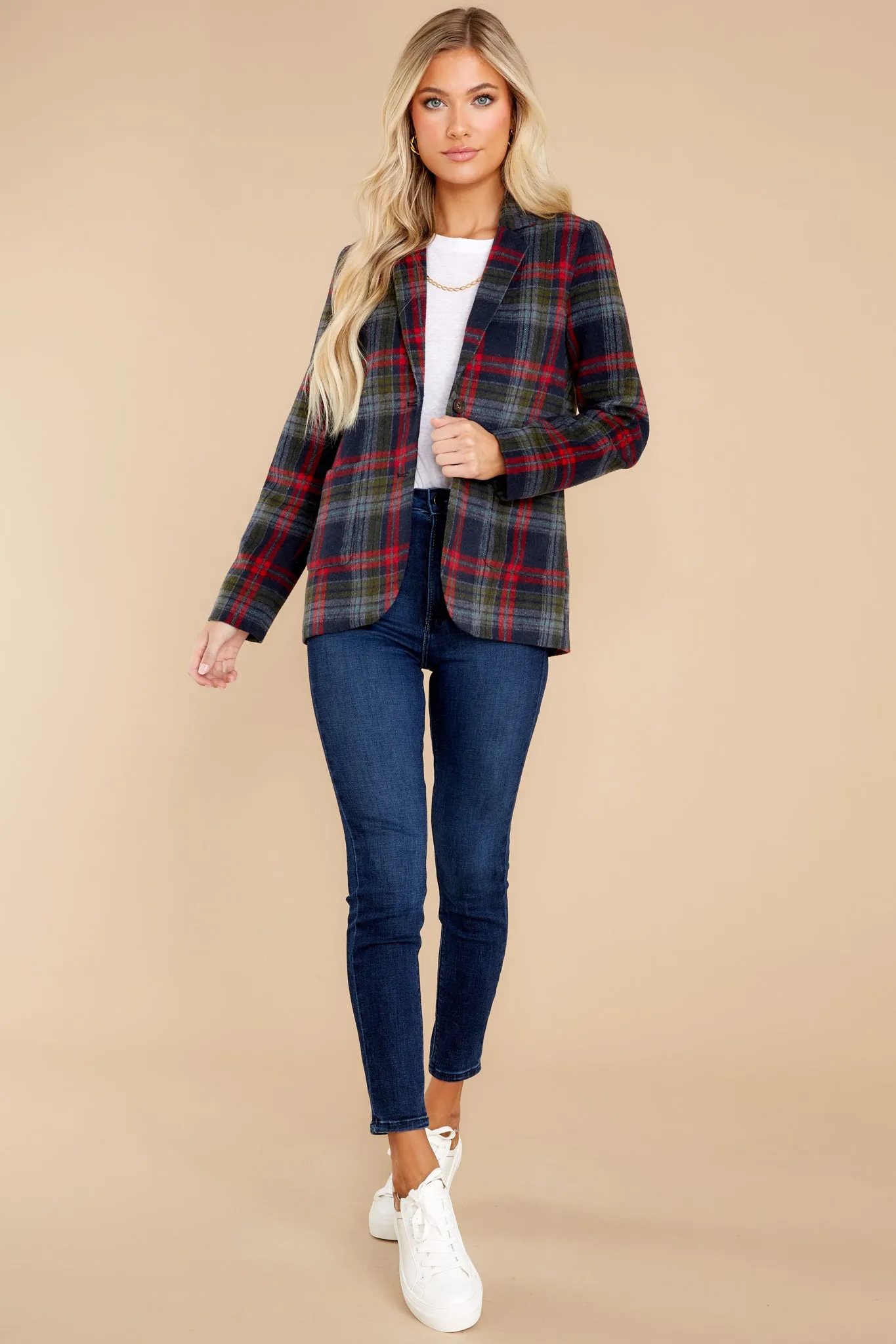 Dressed In Time Navy Plaid Blazer