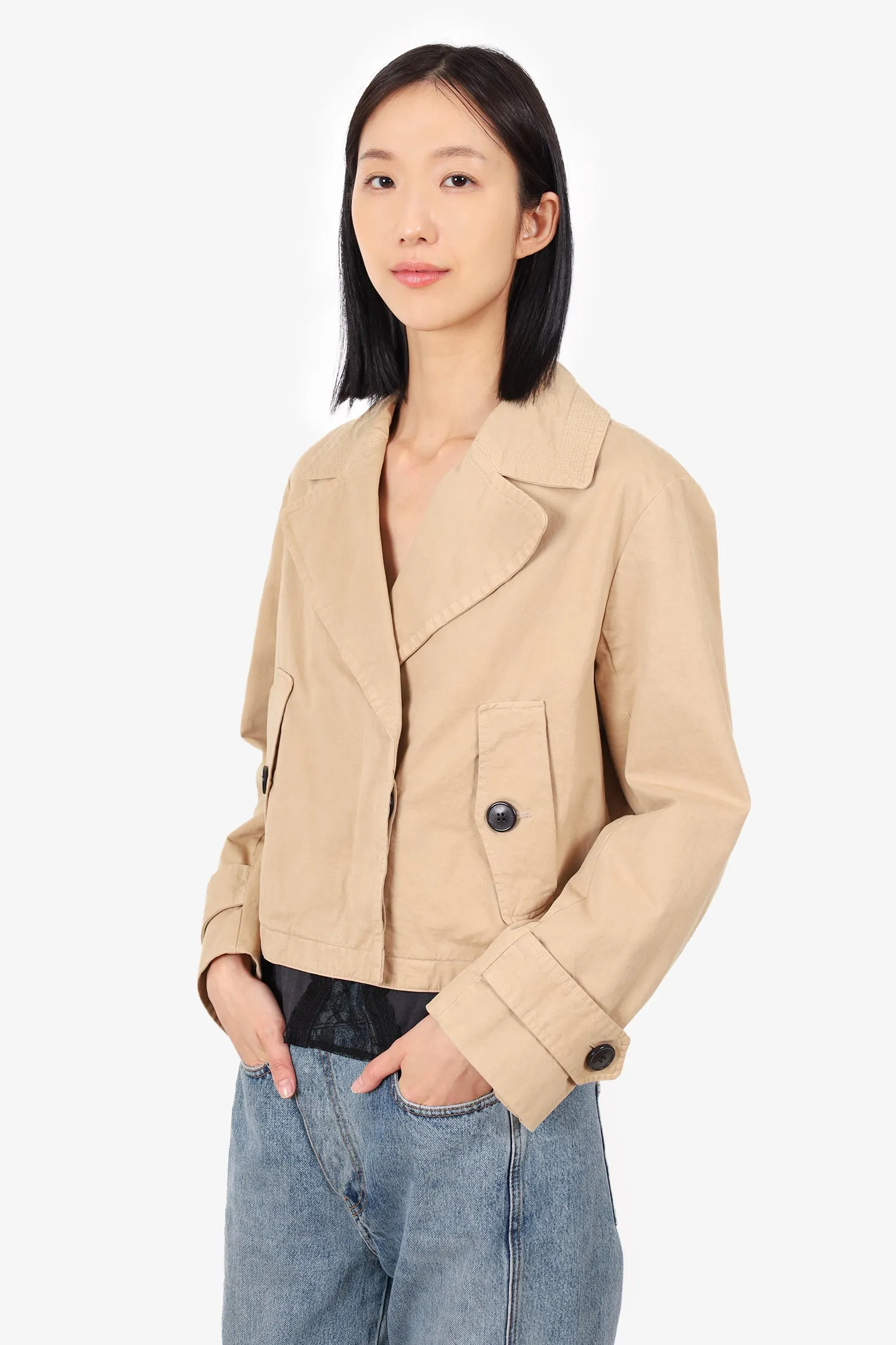 Dries Van Noten Khaki Cropped Trench Coat Size 34