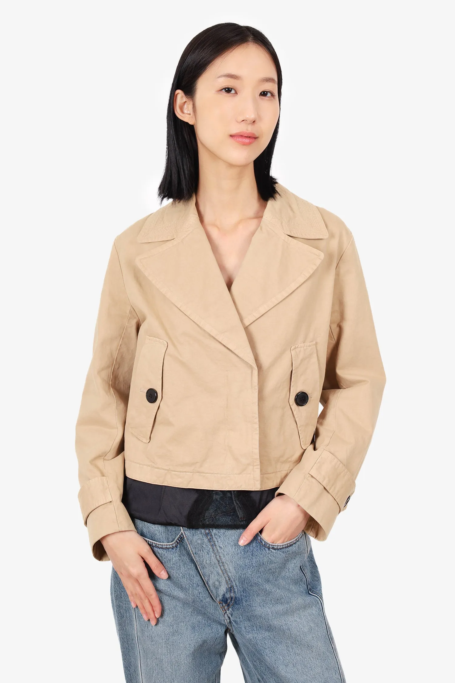 Dries Van Noten Khaki Cropped Trench Coat Size 34