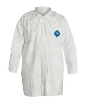 DuPont Small White 31" Safespec 2.0 5.4 mil Tyvek Disposable Lab Coat With 5 Snap Front Closure, Mandarin Collar And Open Wrist