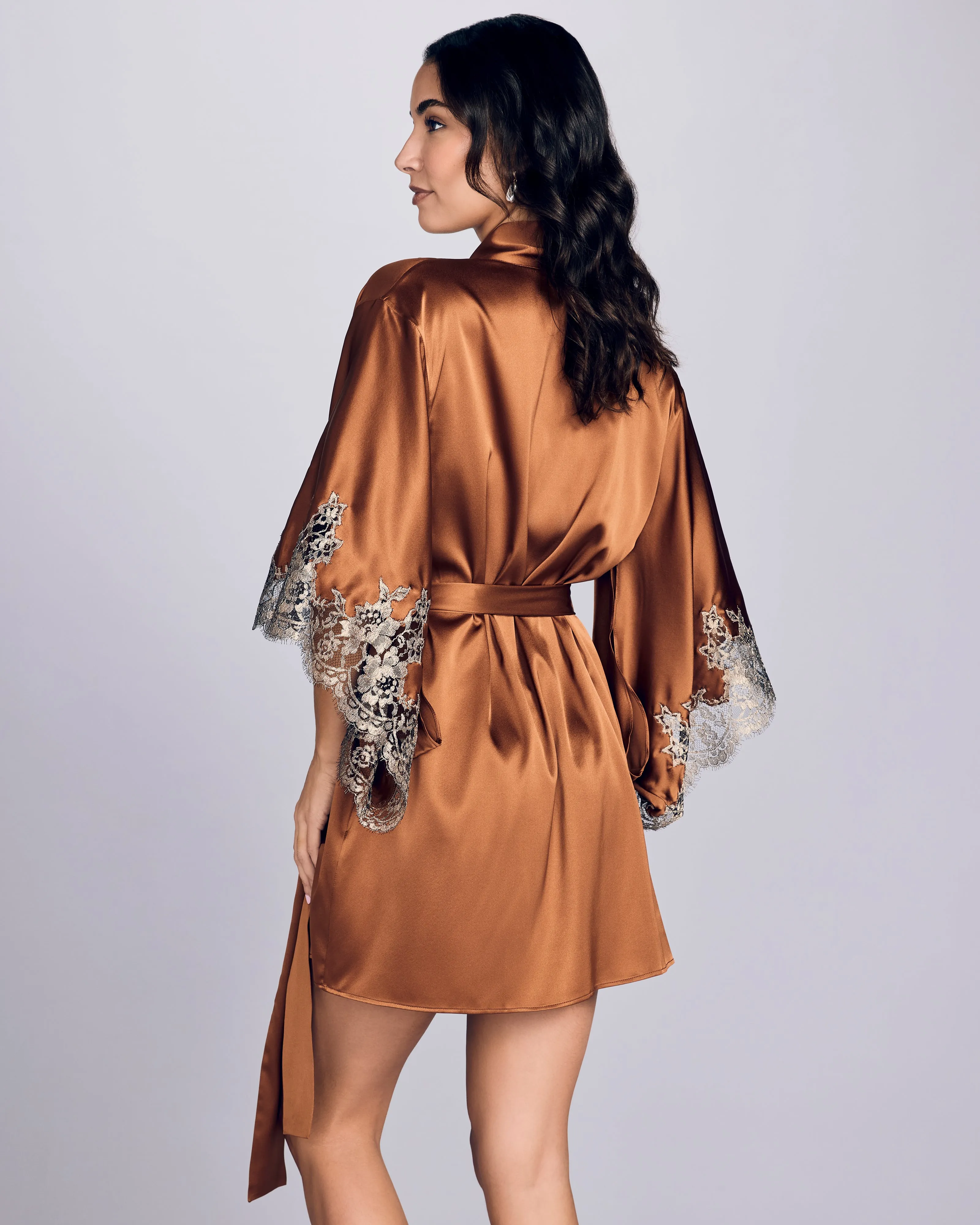 Elsa Chestnut Silk Kimono Robe