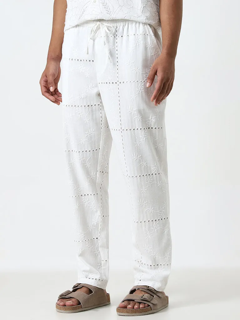 ETA White Embroidered Relaxed-Fit Mid-Rise Chinos