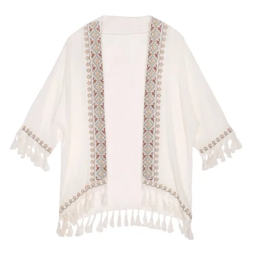 Ethnic Style Embroidery Bohemian Tassel Cardigan, Elegant and Super Immortal Sun Protection Shirt, Beach Outerwear, Loose and Thin Jacket