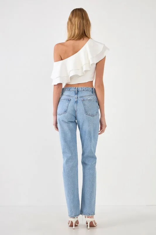 Evelyn One Shoulder Ruffle Top