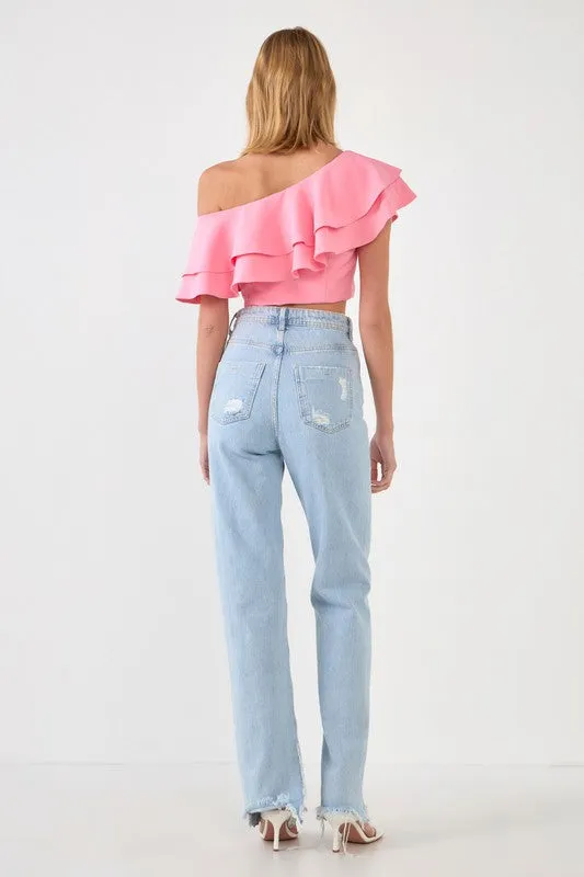 Evelyn One Shoulder Ruffle Top