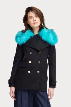 Fashionable Short Faux Fur Collar Coat