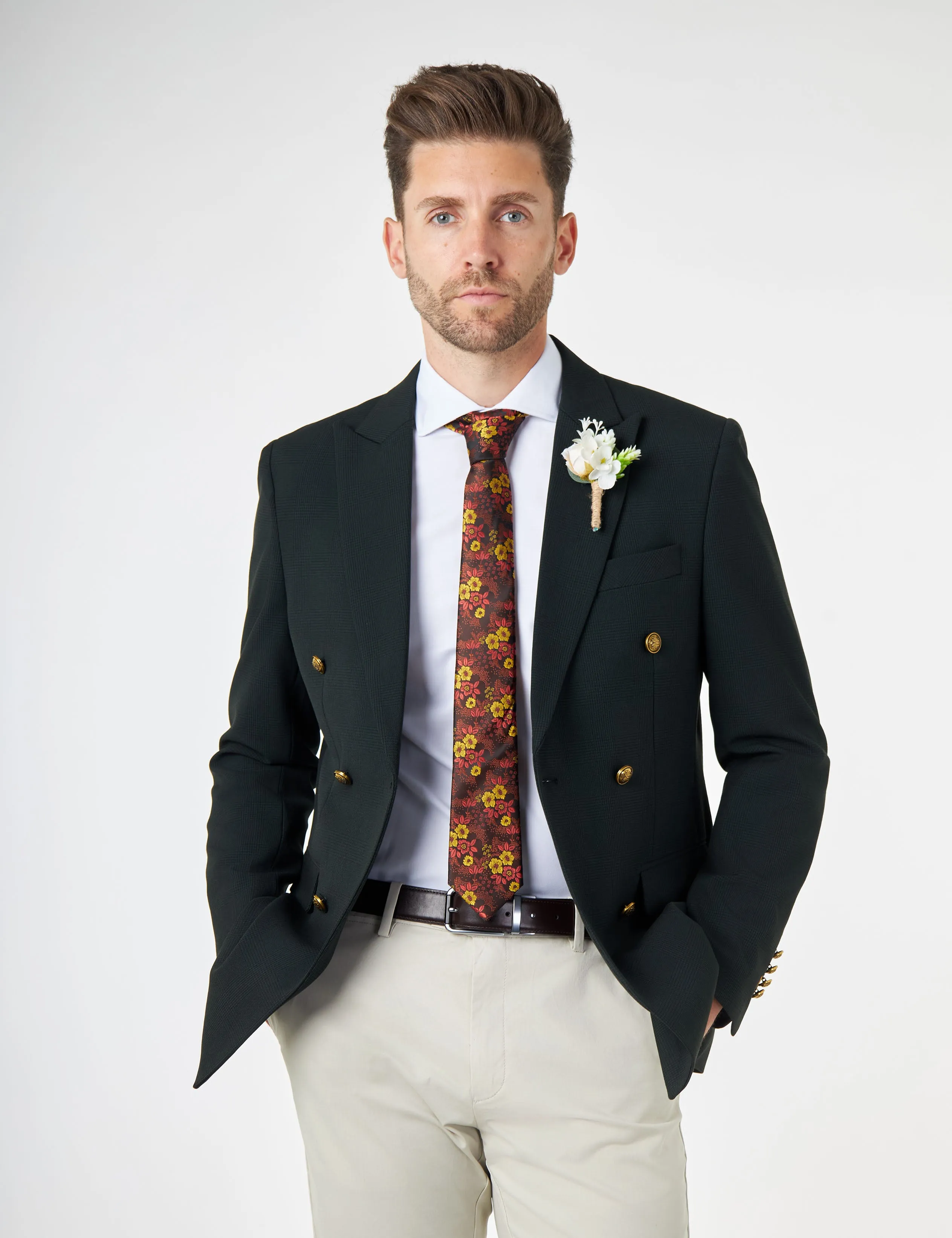 FINLEY – Green Prince of Wales Check Double Breasted Jacket with Chino