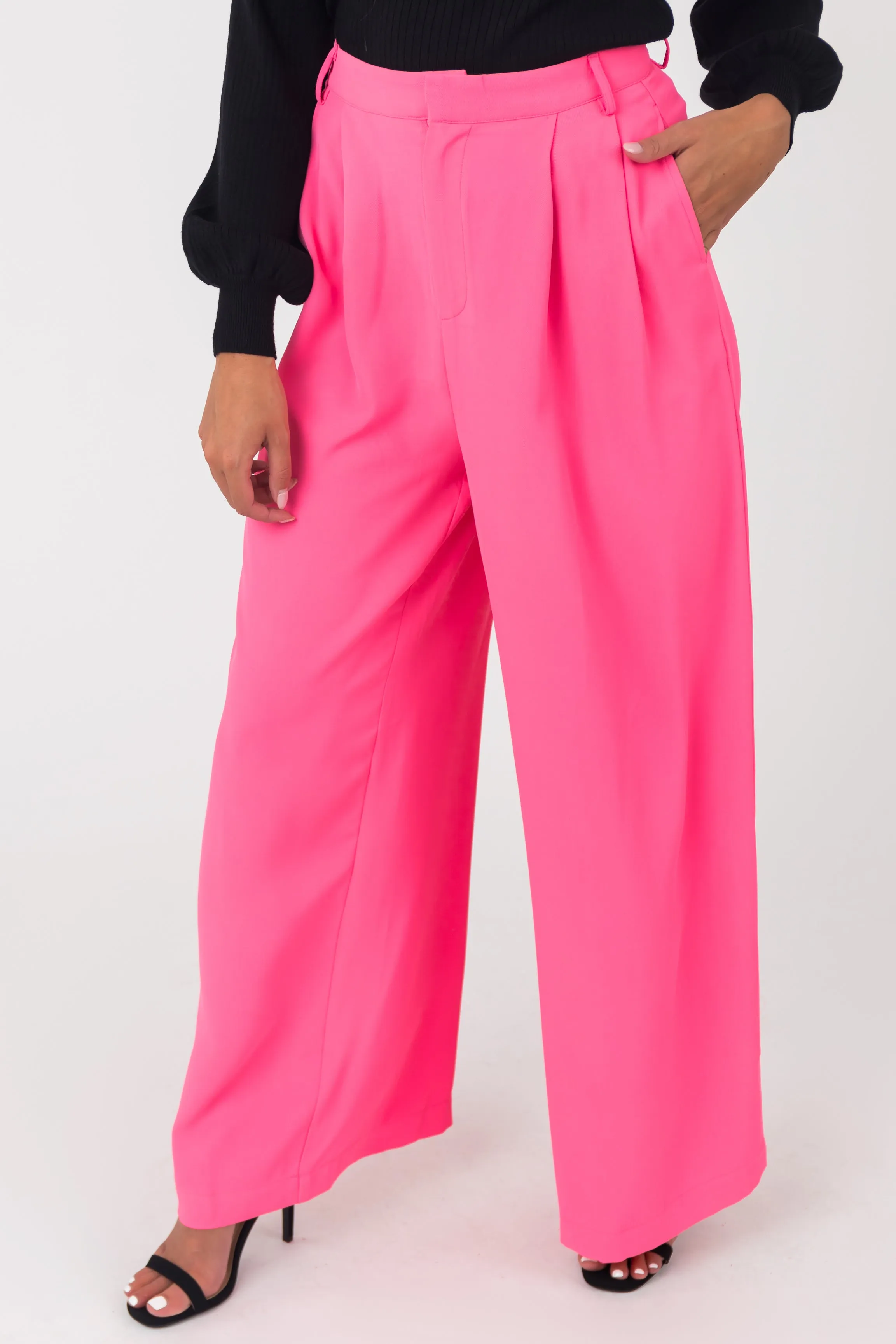 Flying Tomato Neon Pink High Waisted Wide Leg Woven Pants