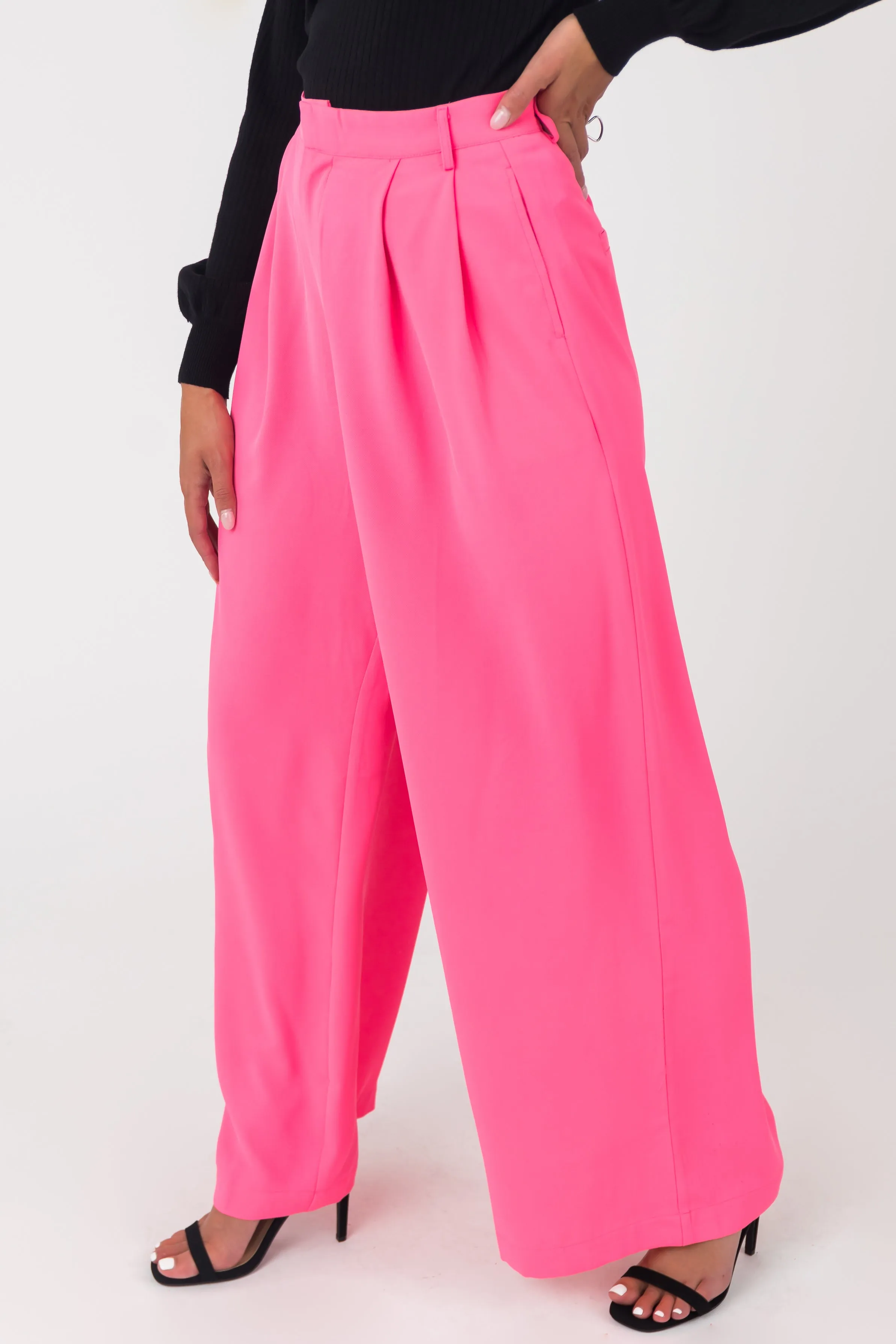 Flying Tomato Neon Pink High Waisted Wide Leg Woven Pants