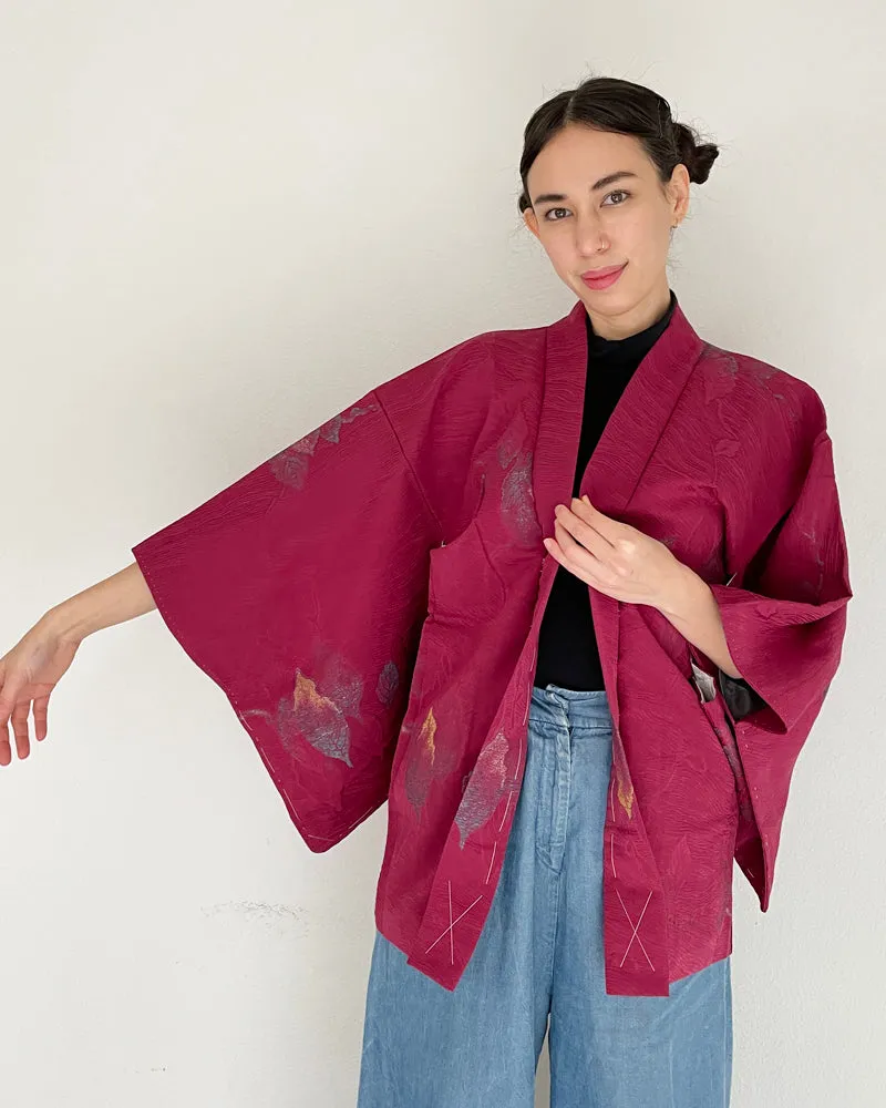 Forest Woven pattern with Gold Thread Haori Kimono Jacket