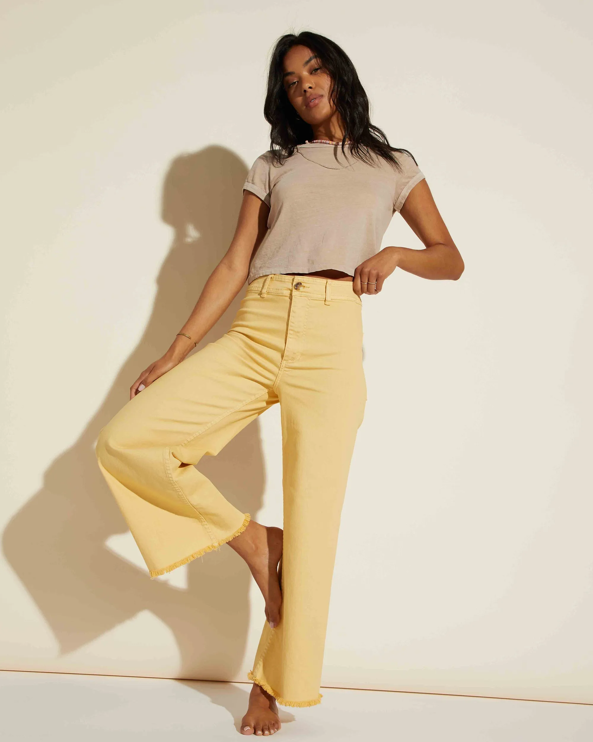 Free Fall High-Waist Pants - Pale Yellow