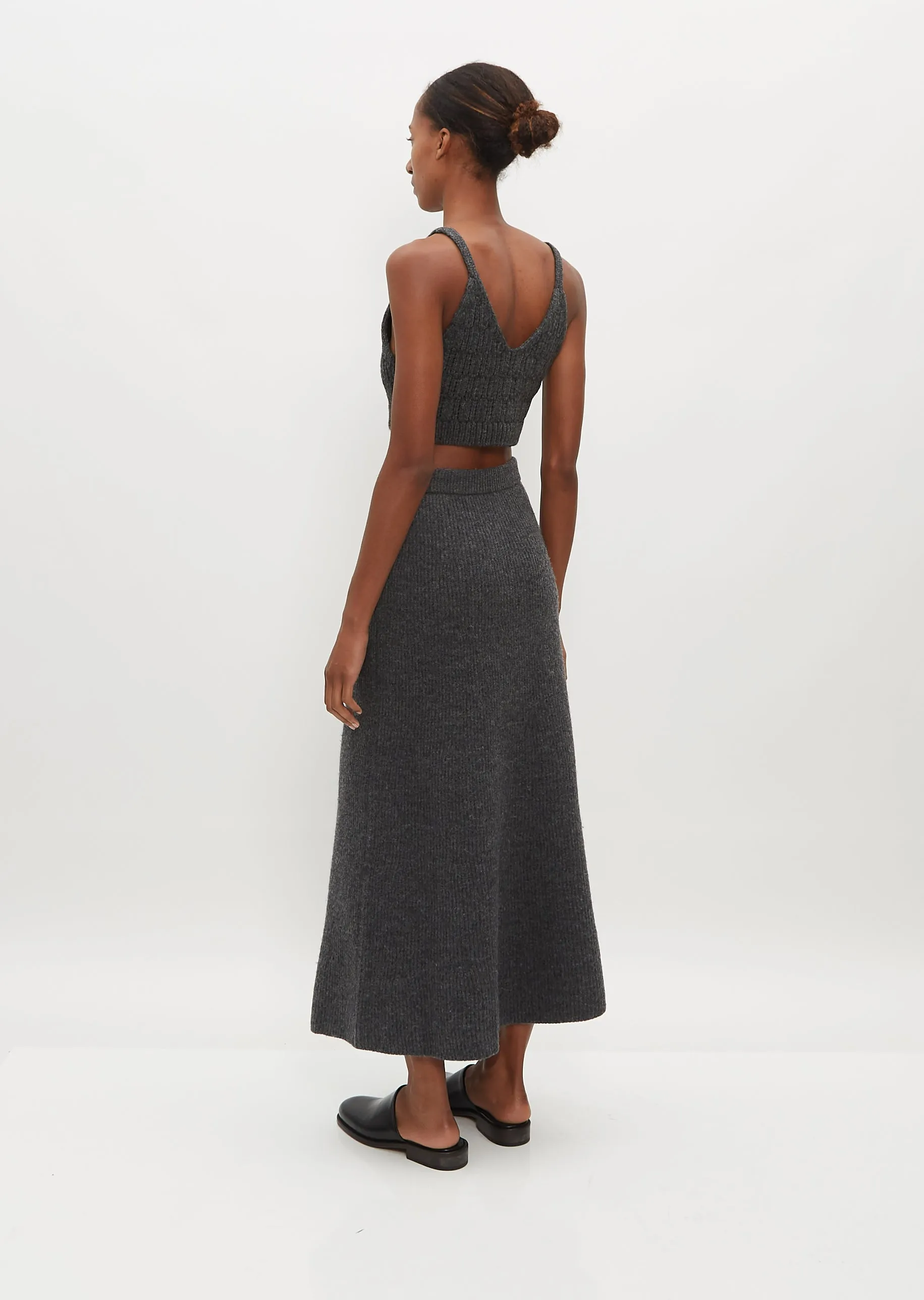 French Merino Rib Knit Flare Skirt