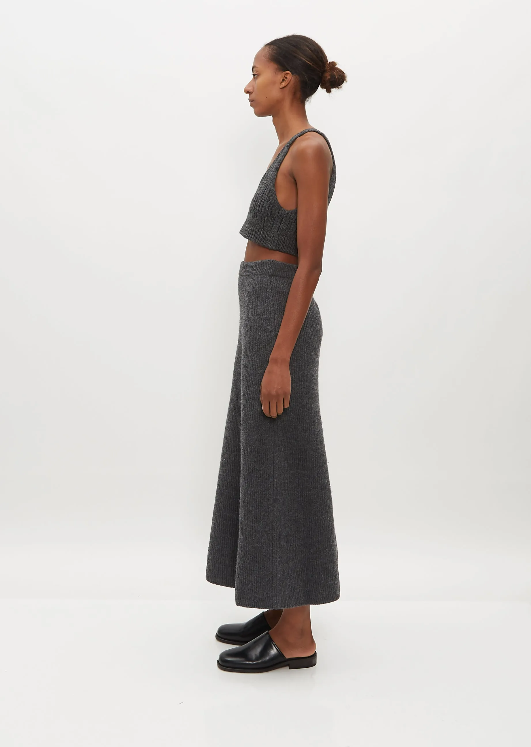 French Merino Rib Knit Flare Skirt