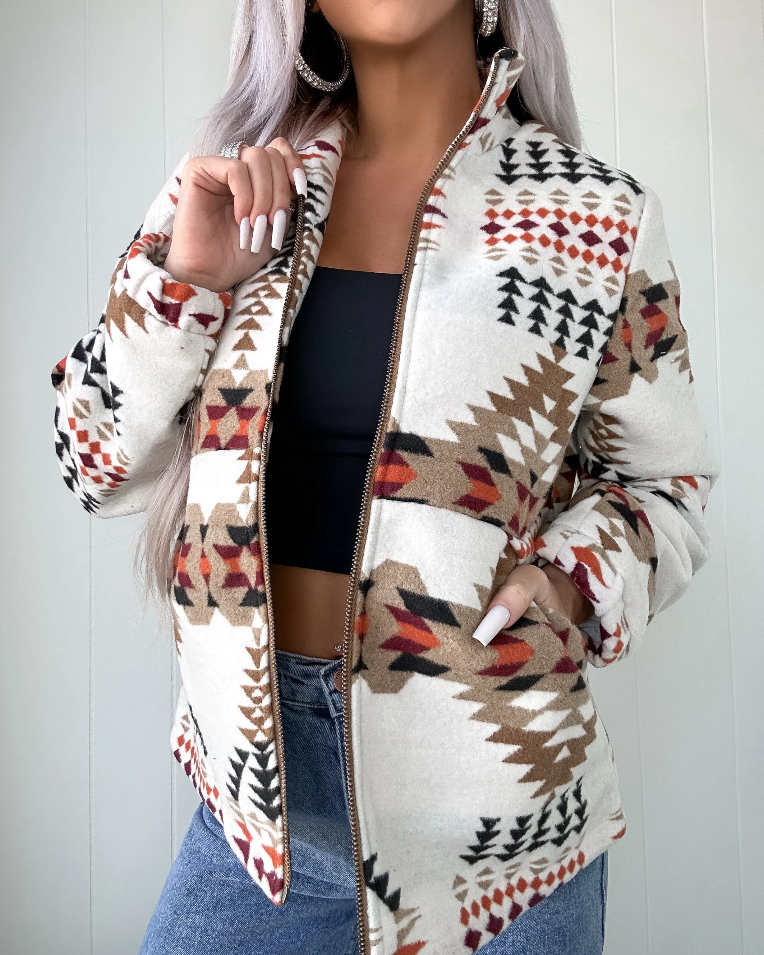 Frontier Femme Aztec Zip Up - Beige