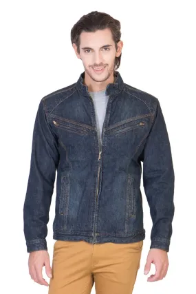 Full Sleeve Tinted Blue Men's Denim Jacket with Zipper