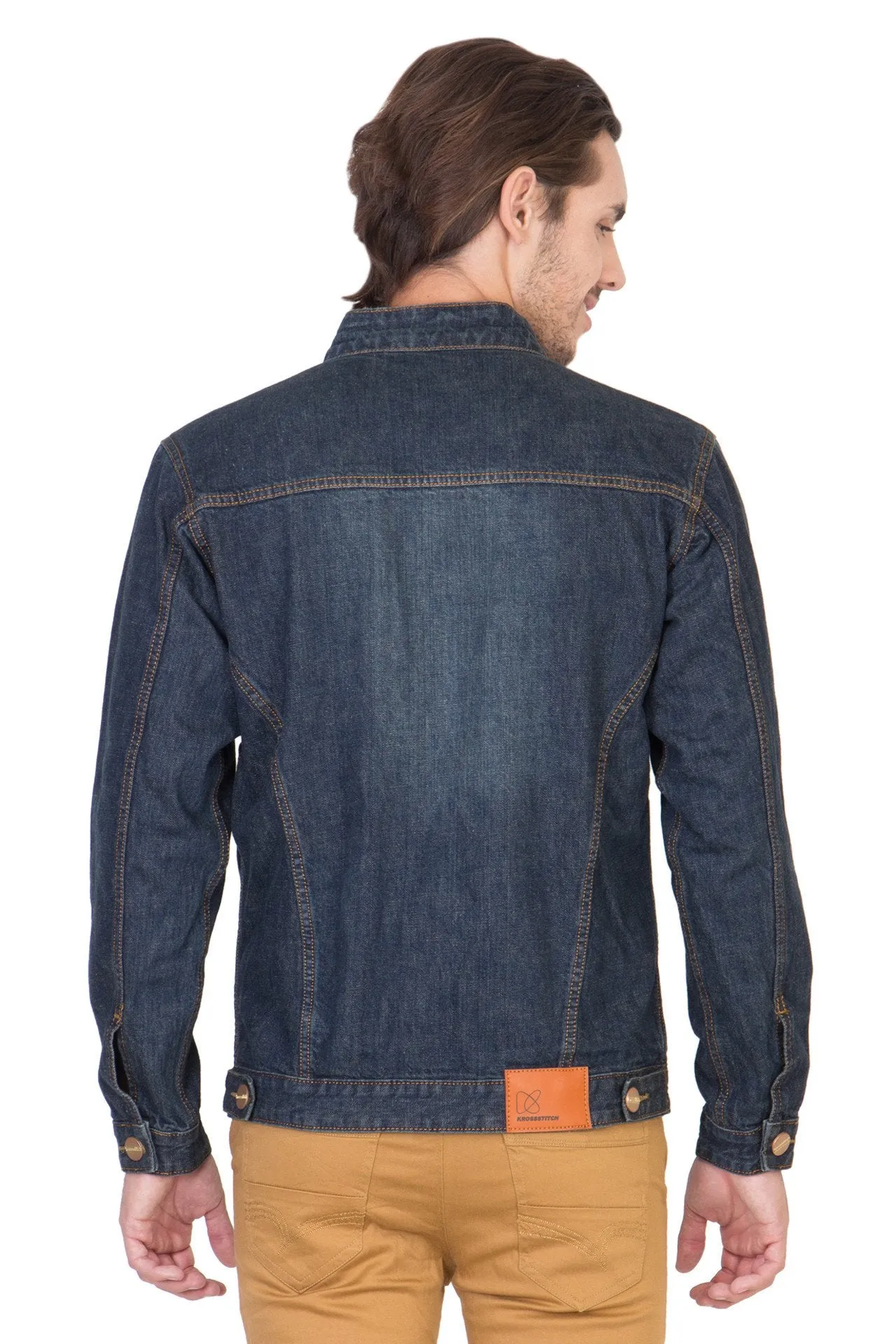 Full Sleeve Tinted Blue Men's Denim Jacket with Zipper