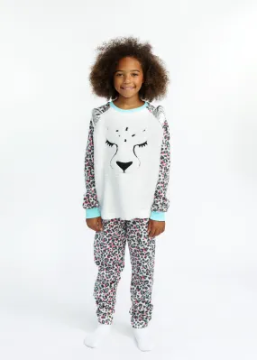 Girls Fuzzy Leopard Soft Novelty Fleece 2-Piece Pajama Sleep Pant Set