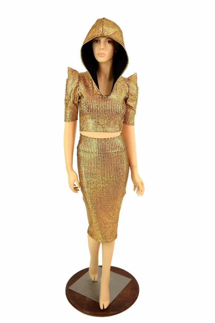 Gold Dragon Spiked Crop & Skirt Set