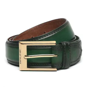 Green Leather Gold Finish Buckle Belts