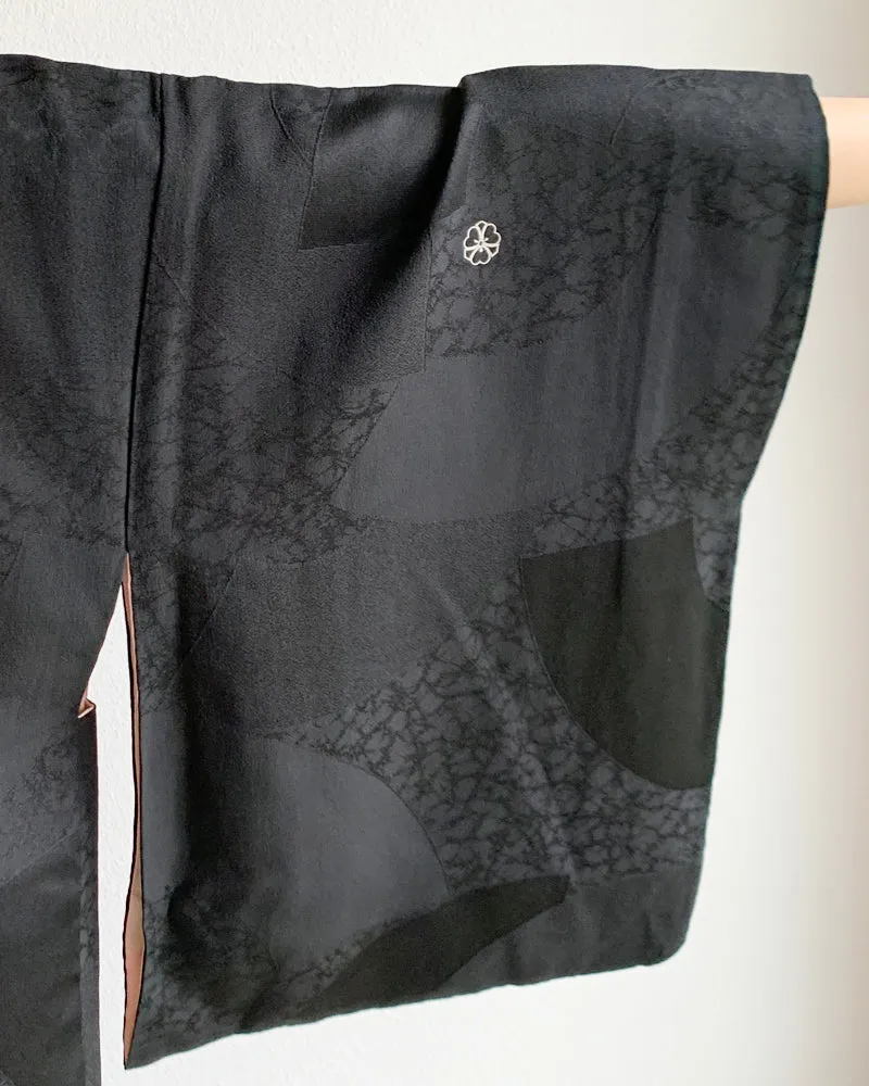 Handwriting Sakura Lining Black Haori Kimono Jacket