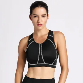 High Neck High Impact Racerback Wirefree Full Coverage Padded Supportive Black Sports Bra