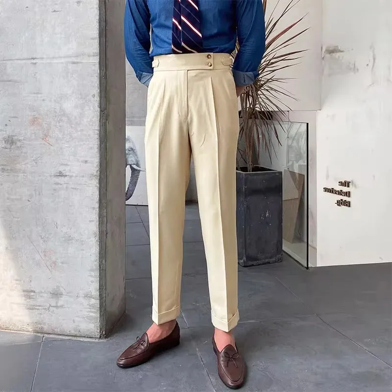 High-waist slim straight trousers