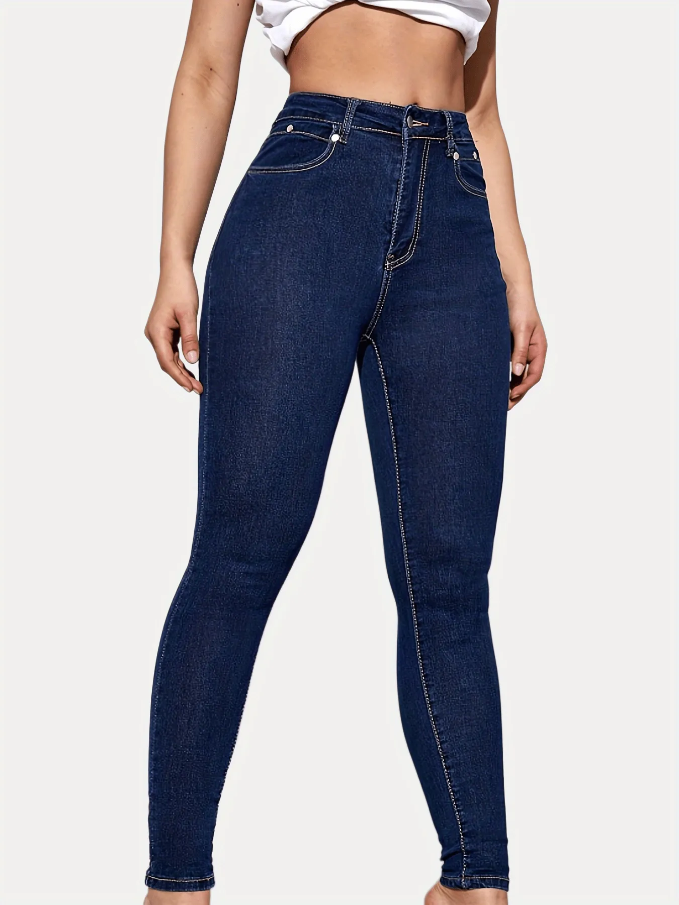 High Waist Stretchy Denim Pants Classic Skinny Jeans for Women