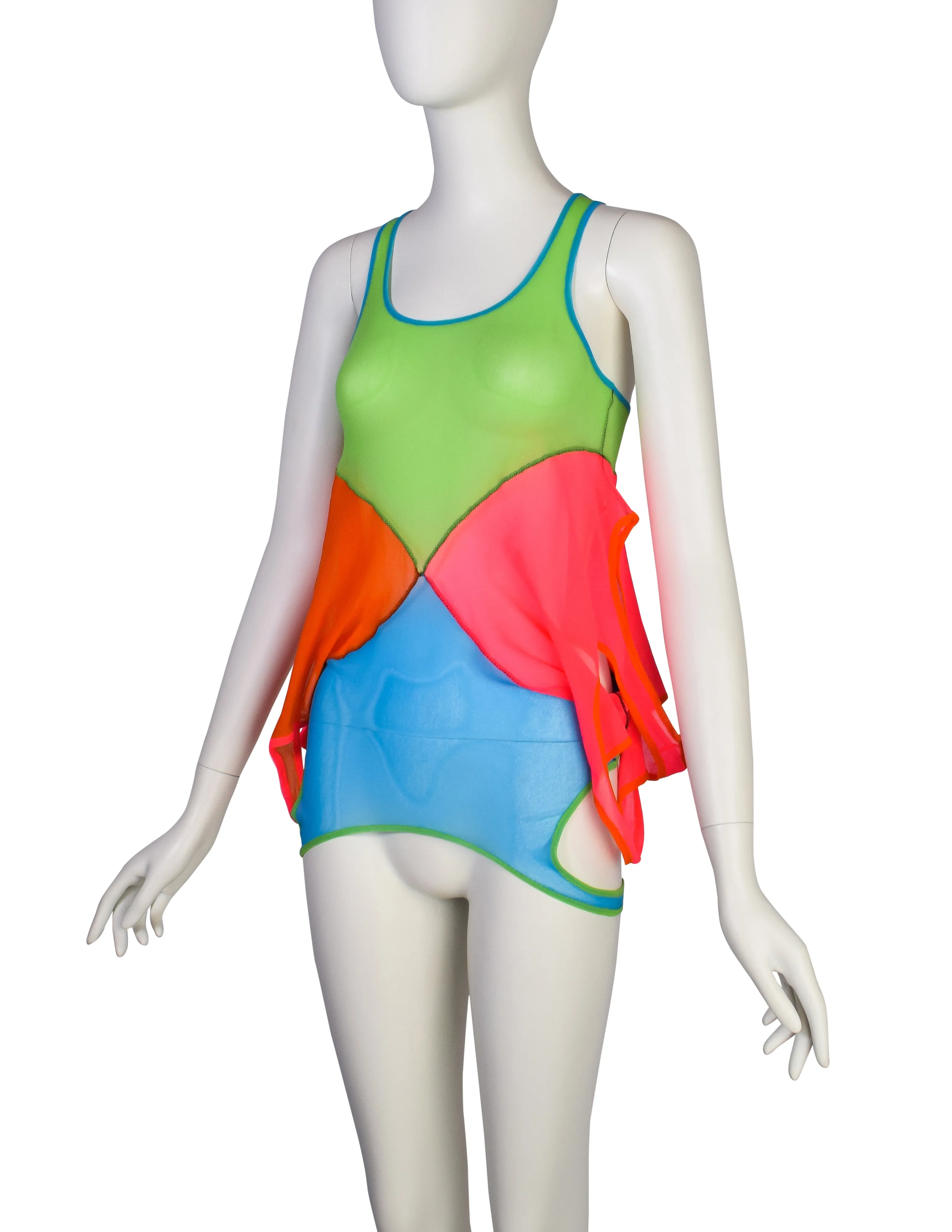 Jean Paul Gaultier Vintage Neon Four-Way Mesh Tank Top