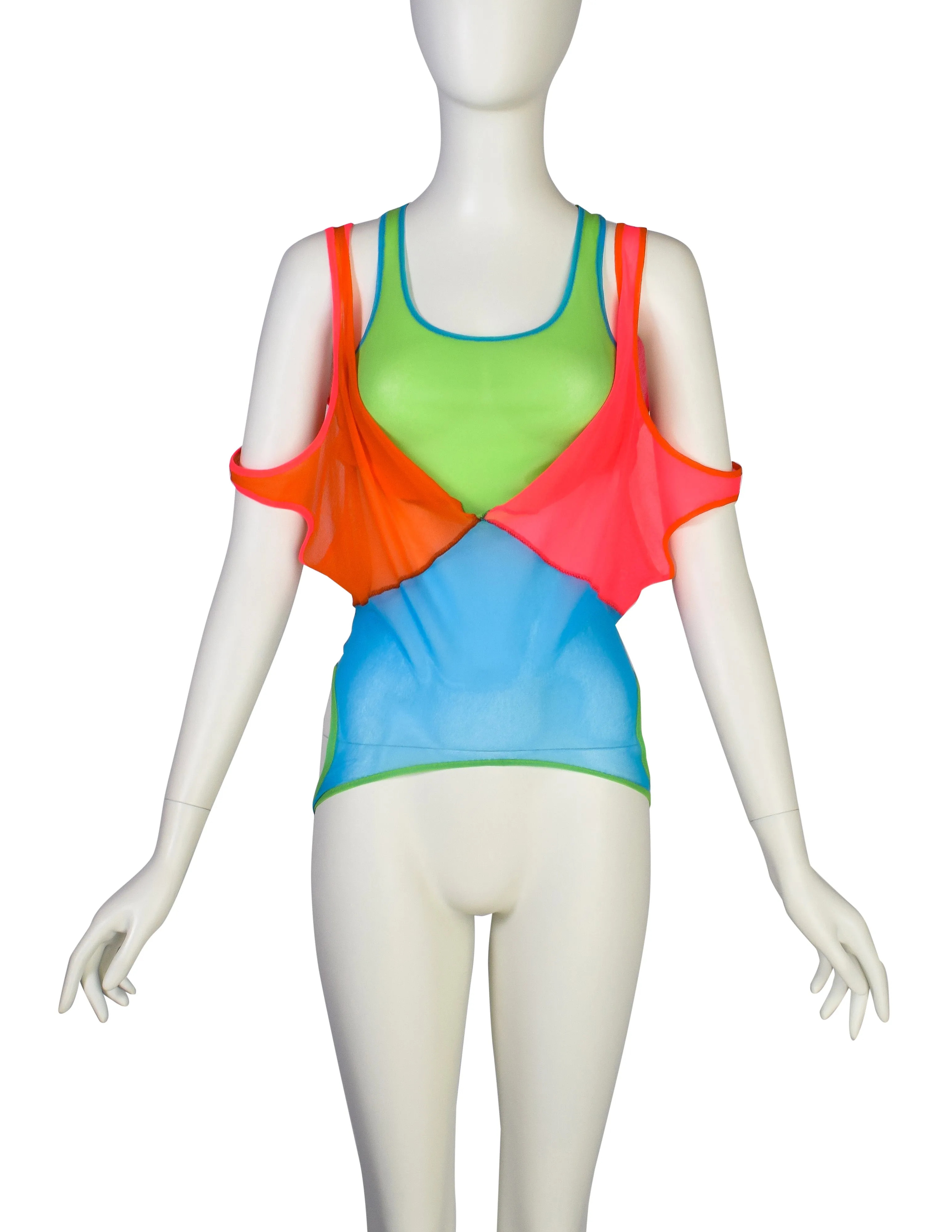 Jean Paul Gaultier Vintage Neon Four-Way Mesh Tank Top