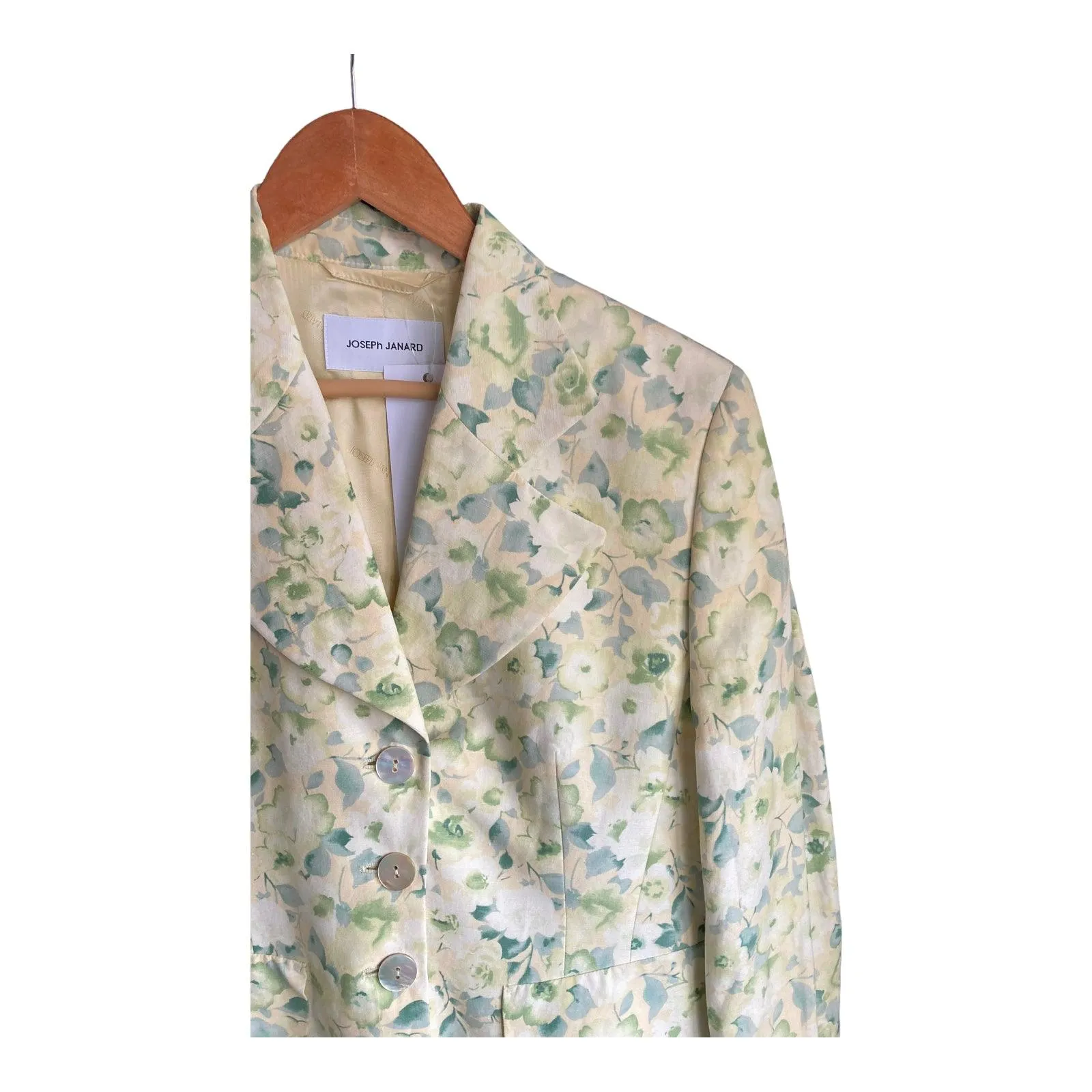 Joseph Jannard Silk & Linen Blend Pale Yellow Floral Long Sleeved Jacket UK Size 12