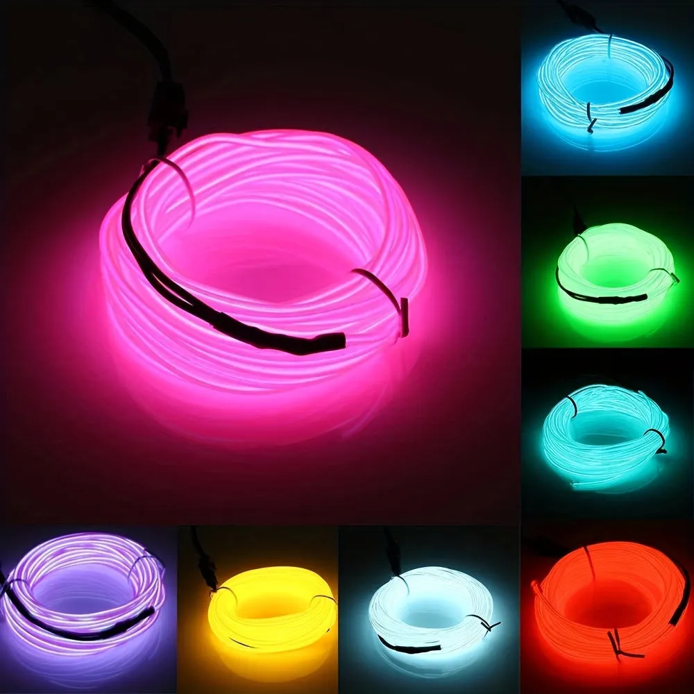 kkboxly 1set 196.85inch/16.4ft Bright Neon Light Strip, EL Wire Battery Pack, 360° Illumination Neon Tube Rope Lights, For DIY, Festival, Halloween, Chrismas, Party Decoration