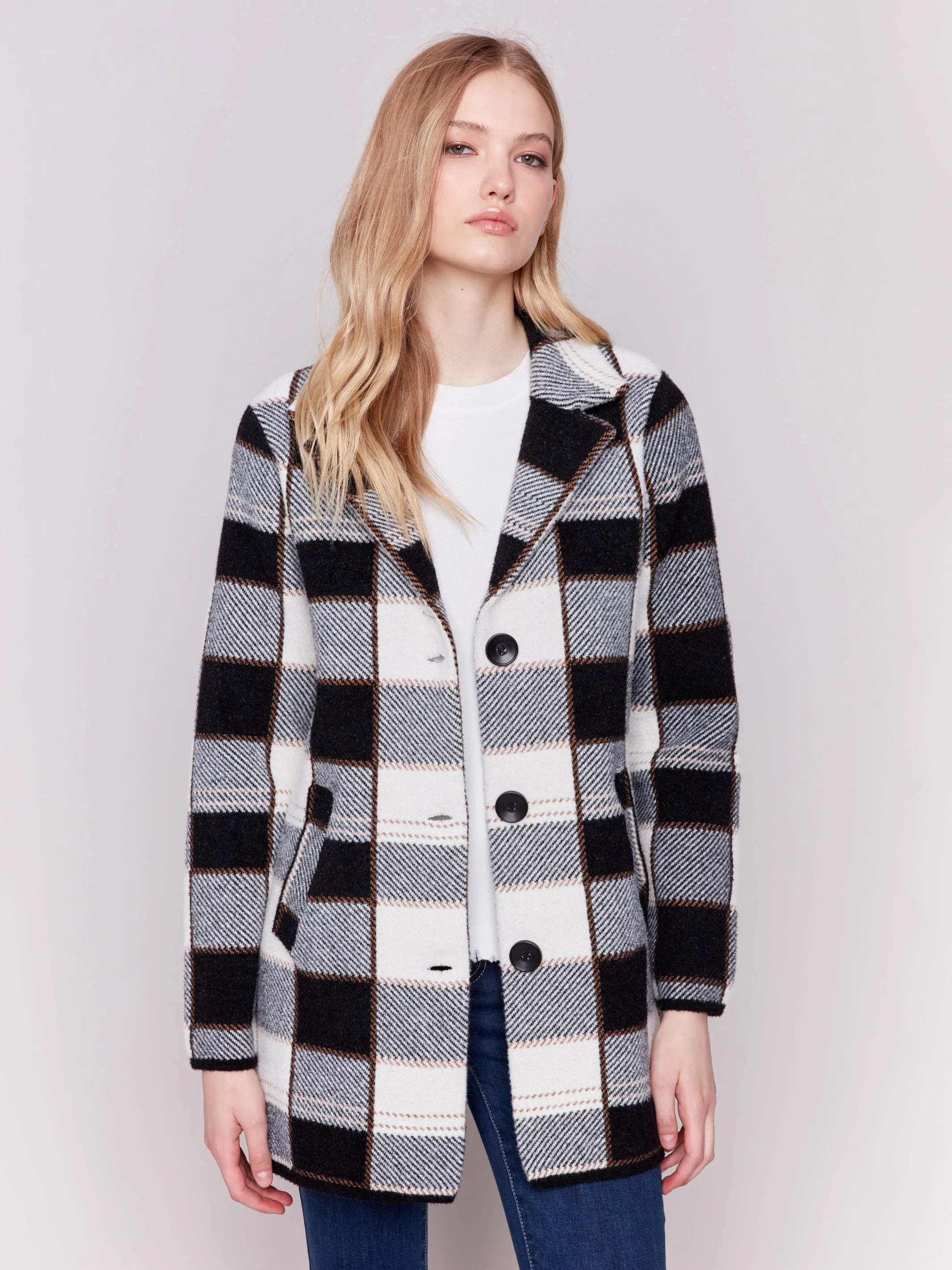 Knit Plaid Coat - Truffle