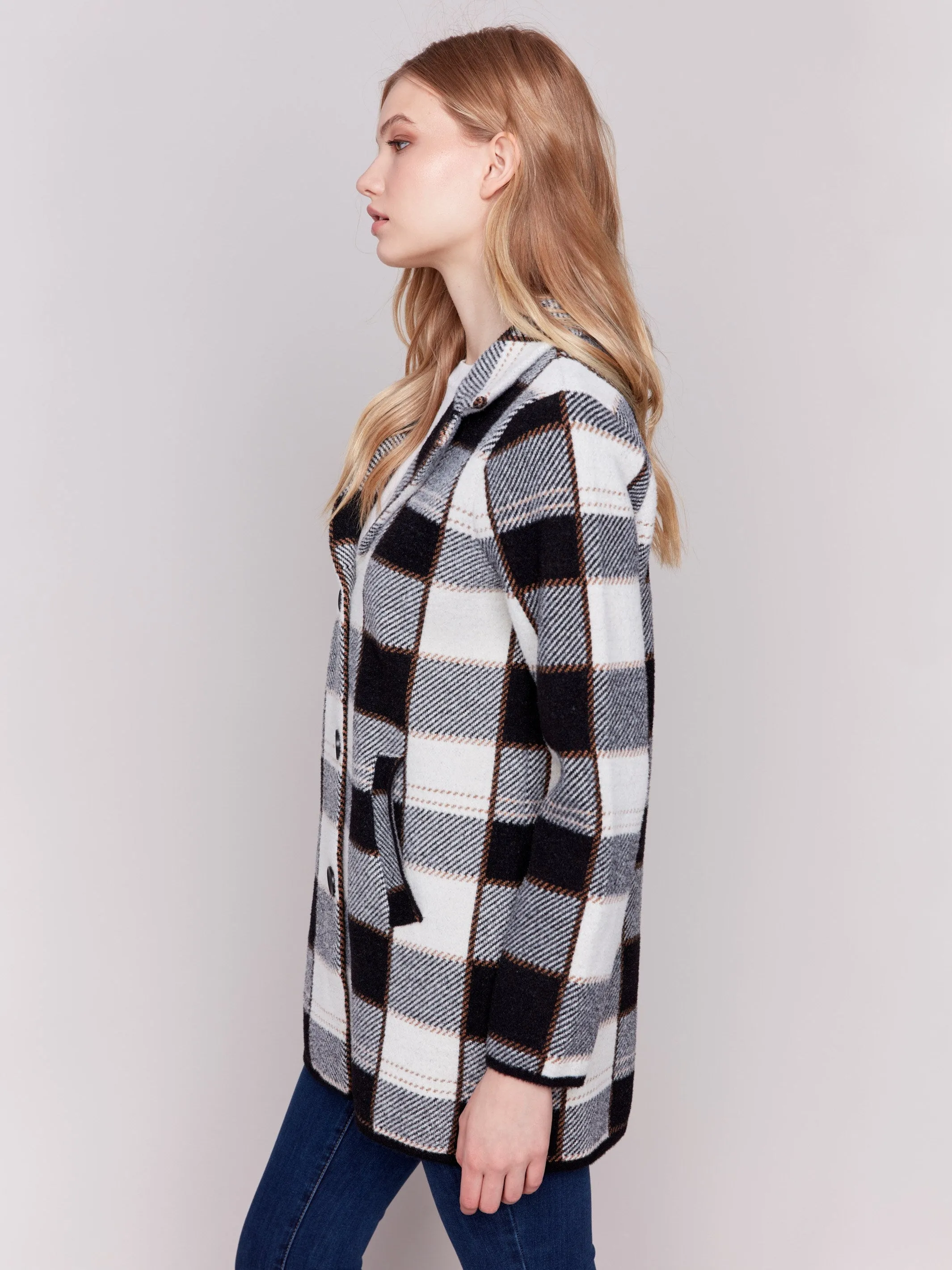 Knit Plaid Coat - Truffle