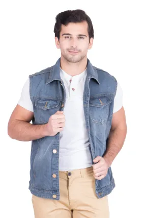 Krossstitch Sleeveless Grey Men's Denim Jacket with Brass Button