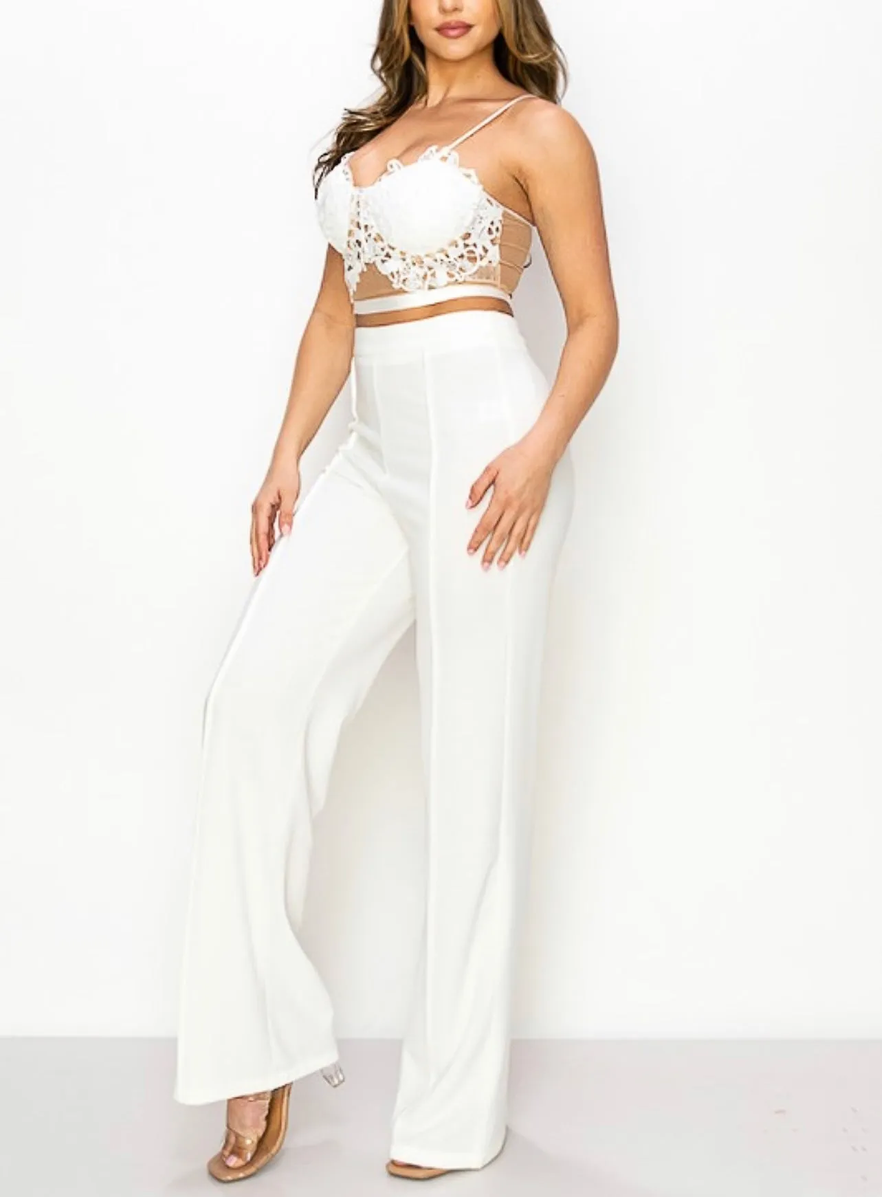 Lace Crop Top Pant Set