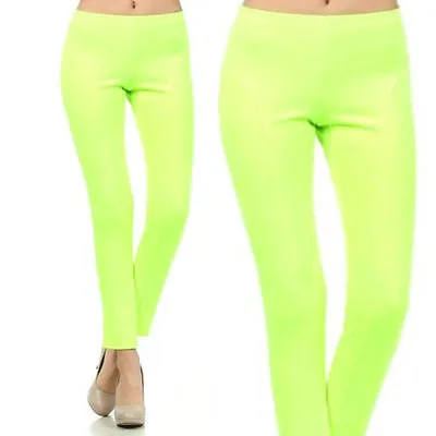 Leggings Pants Thick Scuba Neon Lime Stretch Full Length Pull On Sexy