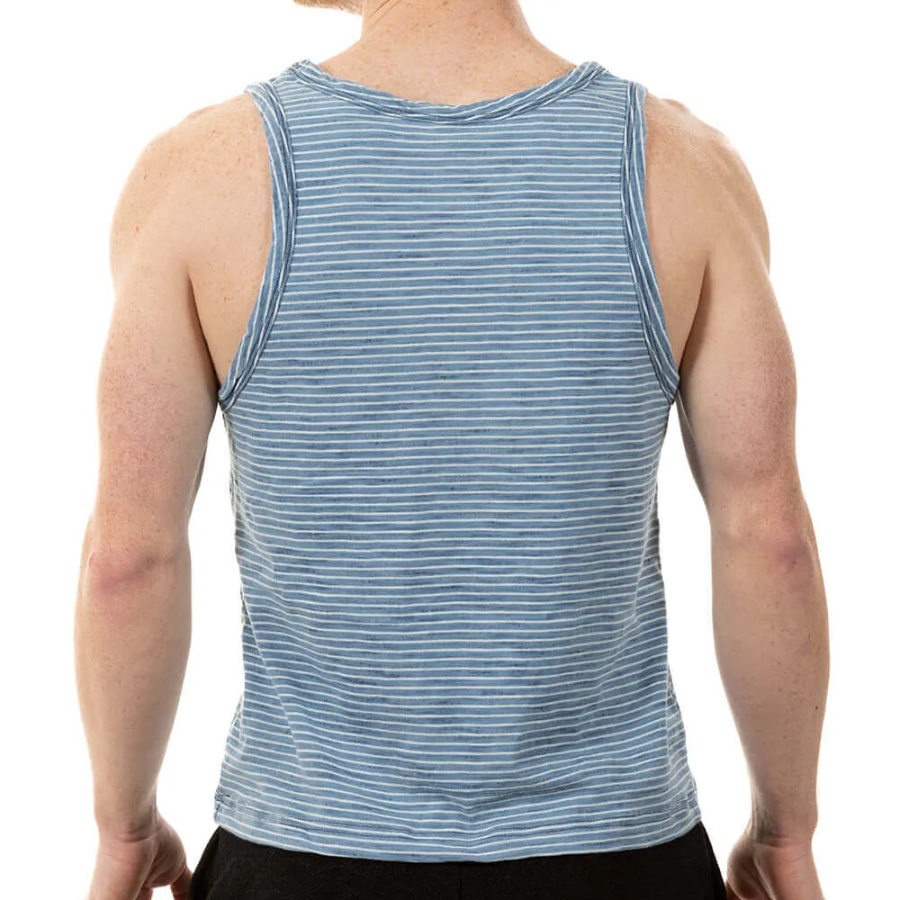 Light Indigo Wash & White Stripe Tank Top - Made In USA