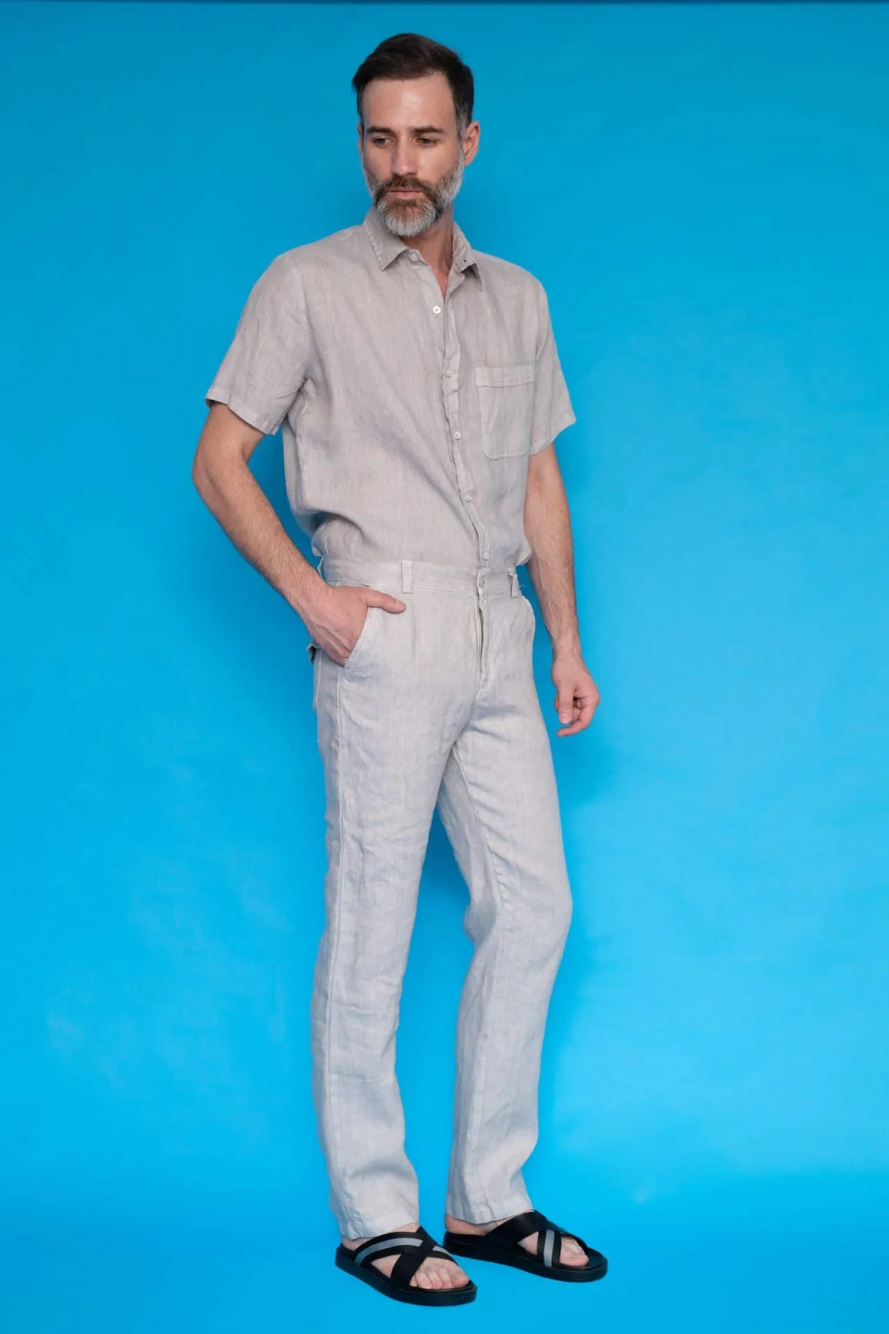 Linen Pants With Back Cargo Pockets