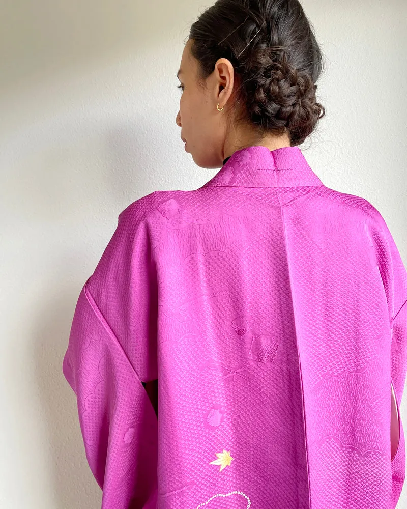 Maple and Weave of Gold Thread Haori Kimono Jacket